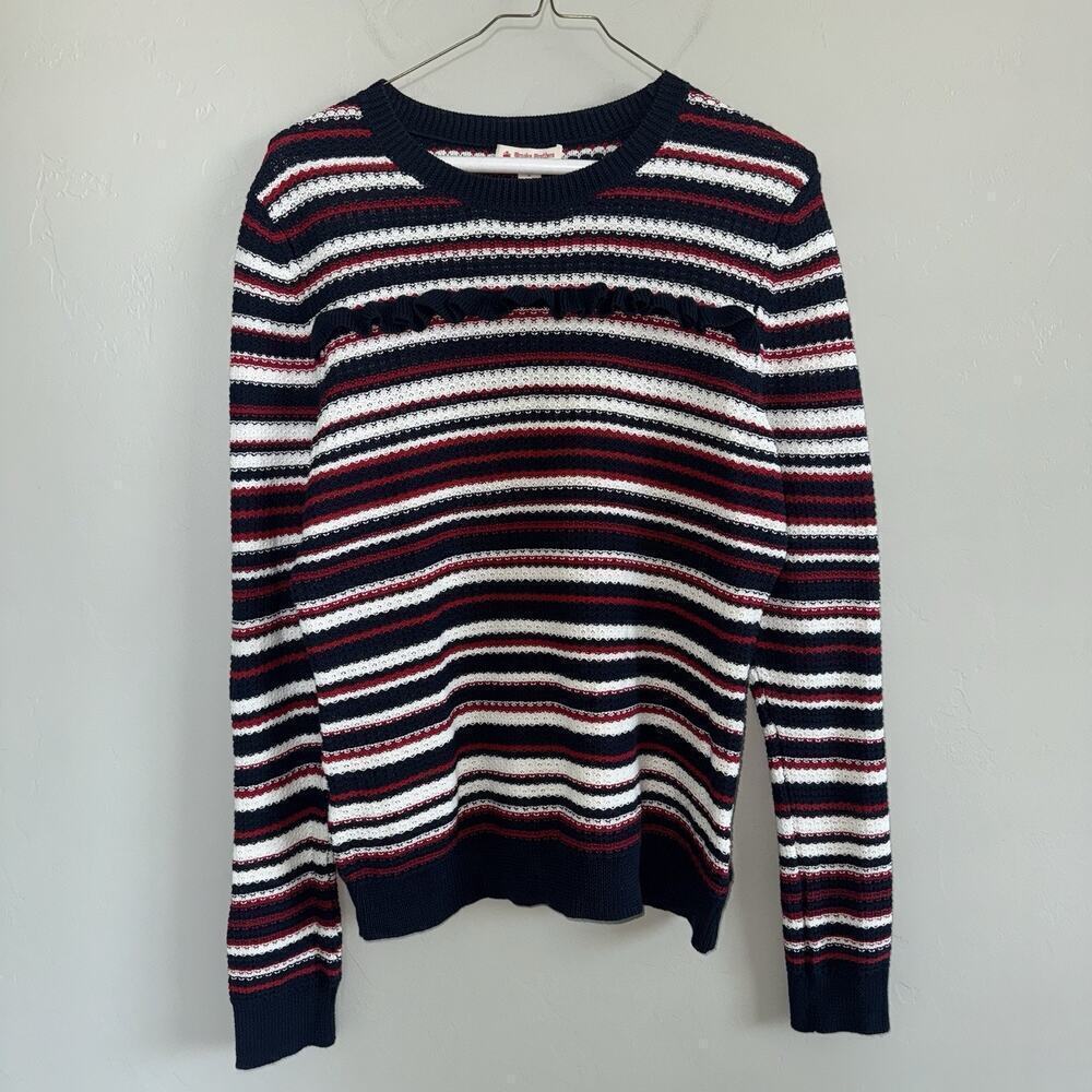 Brooks Brothers Striped Pointelle Cotton Sweater Size L Blue Red White - Picture 3 of 7